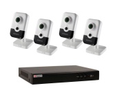 Комплект видеонаблюдения HiWatch DS-4in (4 внутрение IP камеры,2 Мп, PoE, микрофон, динамик)