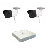 Комплект видеонаблюдения HiWatch DS-2out (2 внешних IP камер,2 Мп, Wi-Fi, микрофон)