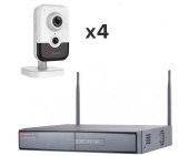 Комплект видеонаблюдения HiWatch DS-4in (4 внутрених IP камеры,2 Мп,Wi-Fi, микрофон, динамик)