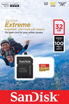 Карта памяти SanDisk Extreme microSDHC 32GB + SD Adapter for Action Sports Cameras - works with GoPr