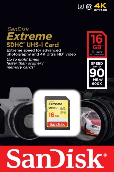 Карта памяти Sandisk Extreme SDHC Card 16GB 90MB/s Class 10 UHS-I U3