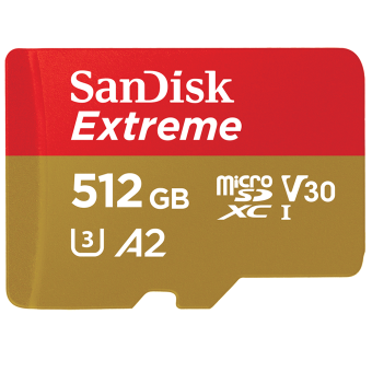 Карта памяти Sandisk Extreme microSDXC 512GB + SD Adapter + Rescue Pro Deluxe 160MB/s A2 C10 V30 UHS